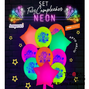 SET DE GLOBOS FELIZ CUMPLEAOS NEON 10 UNIDADES X 1